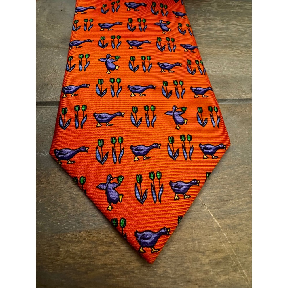 Cape Cod Neckwear Duck Novelty Tie Orange Silk Coastal Prep Nantucket